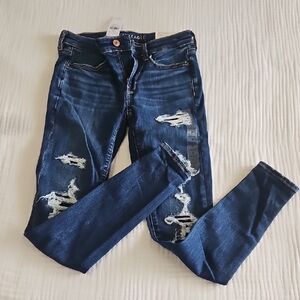 American Eagle Outfitters Blue Skinny Jeans Distressed Style Size 2